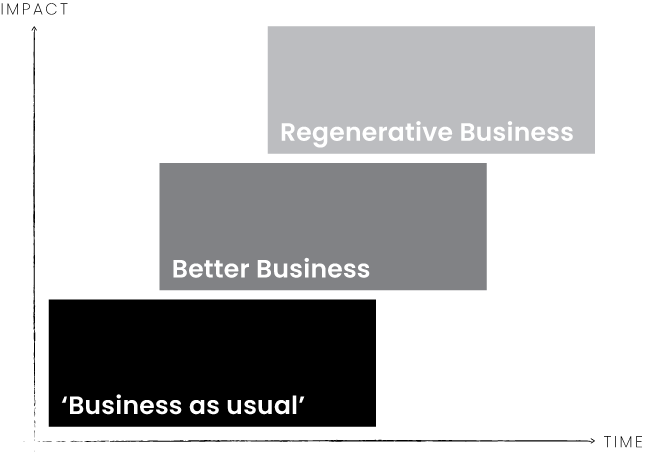 Figure: Beyond business as usual, Better Business is an important milestone towards co-creating a better future, where business will need to be regenerative and give more than it takes.